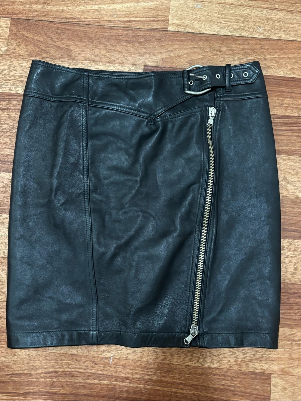 Donald J Pliner Black genuine Leather Zip-Front pencil Skirt